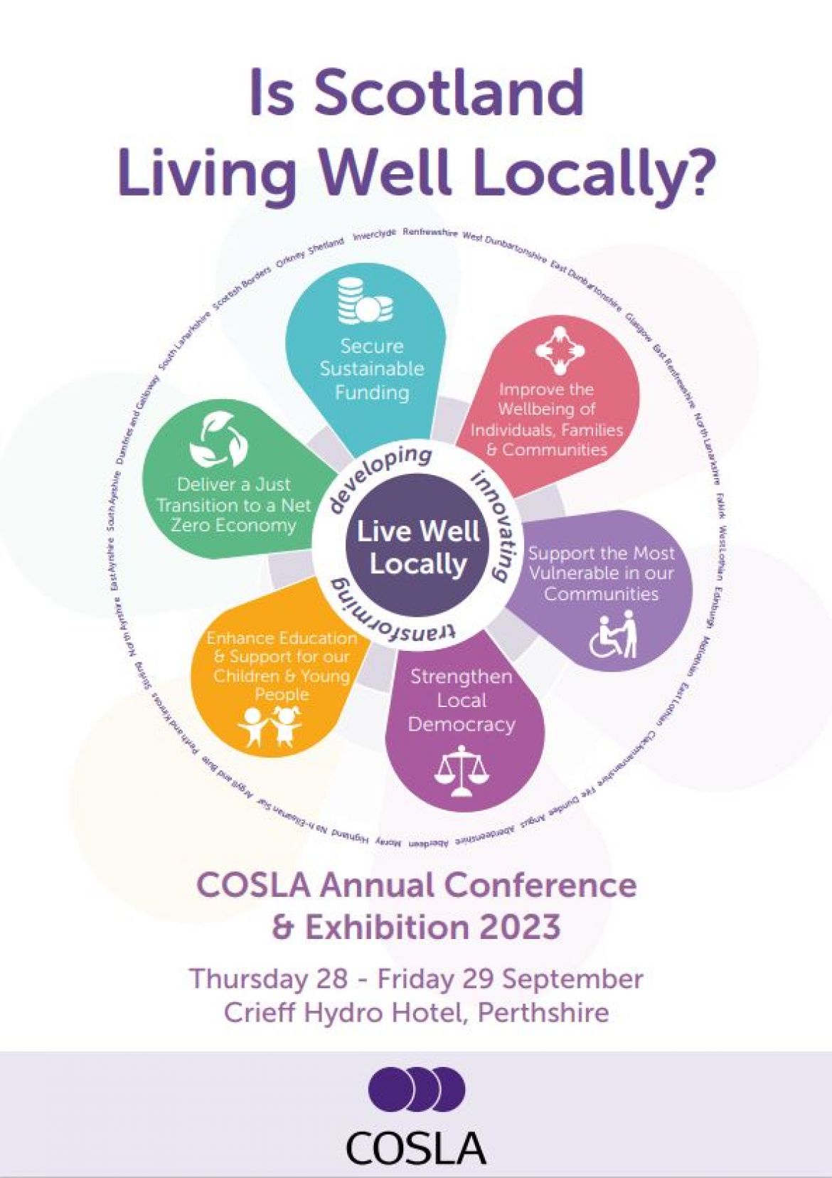 An image showing the COSLA Conference and Exhibition 2023 Flyer and Booking Form